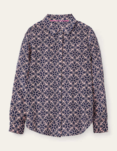The Silk Shirt - Navy, Ornate Lattice The Silk Shirt - Navy, Ornate Lattice