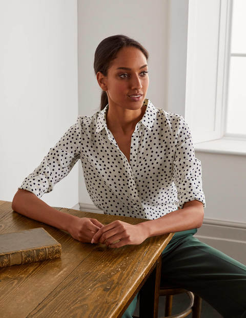 The Silk Shirt - Ivory and Navy, Dot The Silk Shirt - Ivory and Navy, Dot