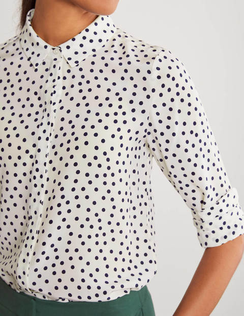The Silk Shirt - Ivory and Navy, Dot The Silk Shirt - Ivory and Navy, Dot