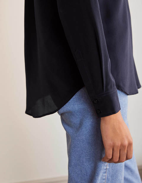 Silk Collarless Blouse - Navy Silk Collarless Blouse - Navy