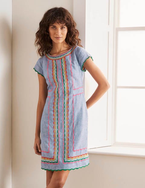 Laura Linen Embroidered Dress - Light Chambray