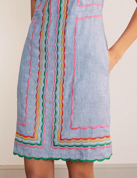 Laura Linen Embroidered Dress - Light Chambray Laura Linen Embroidered Dress - Light Chambray