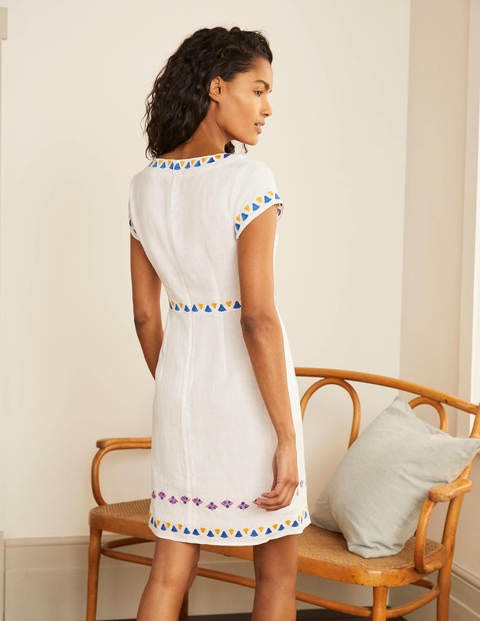 Laura Linen Embroidered Dress - White Laura Linen Embroidered Dress - White