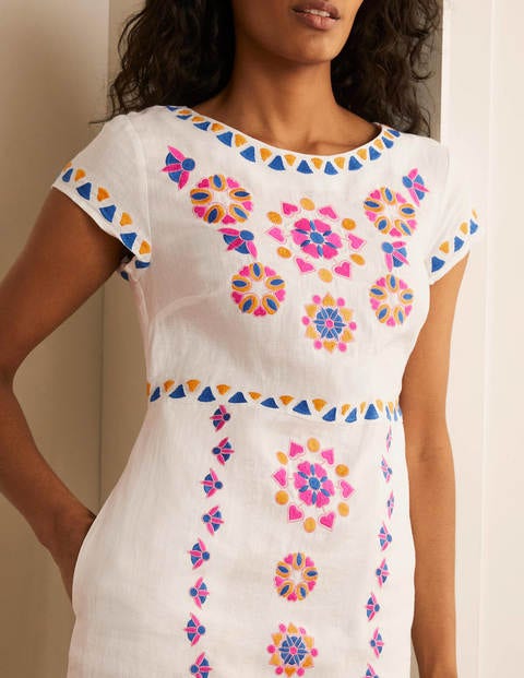 Laura Linen Embroidered Dress - White Laura Linen Embroidered Dress - White