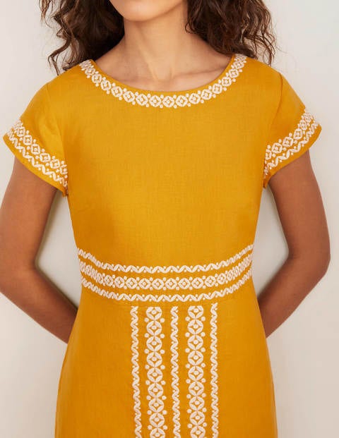 Laura Linen Embroidered Dress - Tuscan Sun Laura Linen Embroidered Dress - Tuscan Sun