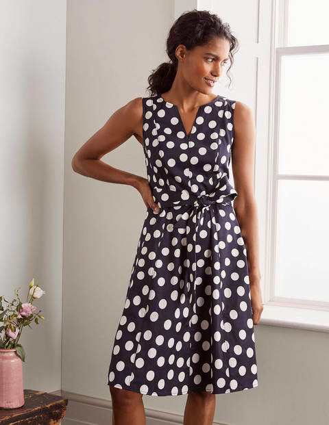 Mischa Belted Dress - French Navy, Scattered Dot