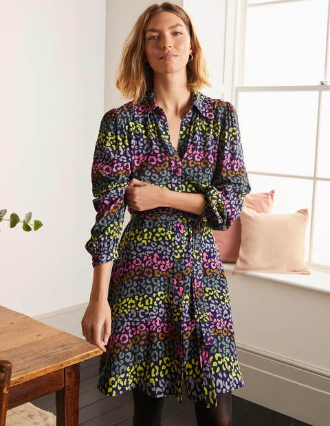 Charlotte Shirt Dress - French Navy, Rainbow Leopard Charlotte Shirt Dress - French Navy, Rainbow Leopard