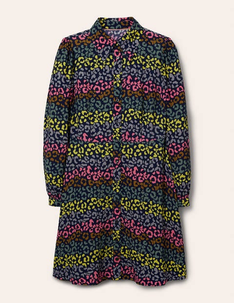 Charlotte Shirt Dress - French Navy, Rainbow Leopard Charlotte Shirt Dress - French Navy, Rainbow Leopard