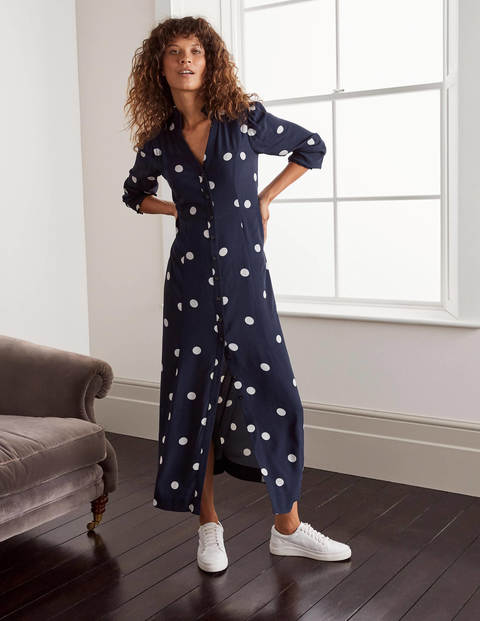 Rowan Midi Shirt Dress - French Navy, Regular Dot Large Rowan Midi Shirt Dress - French Navy, Regular Dot Large