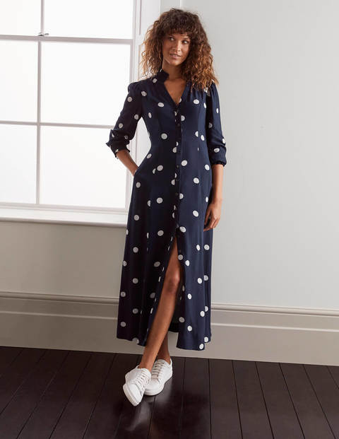 Rowan Midi Shirt Dress - French Navy, Regular Dot Large Rowan Midi Shirt Dress - French Navy, Regular Dot Large