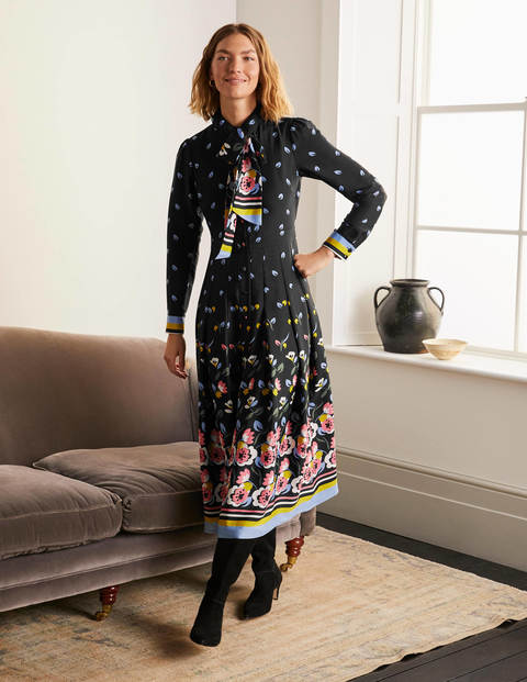 Claudia Midi Shirt Dress - Black, Floral Fancy Claudia Midi Shirt Dress - Black, Floral Fancy