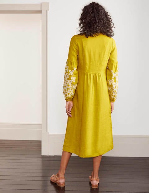 Leonie Embroidered Linen Dress - Chartreuse Leonie Embroidered Linen Dress - Chartreuse