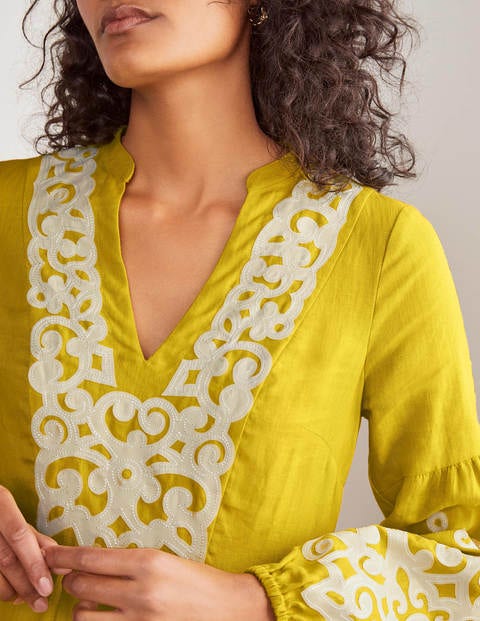 Leonie Embroidered Linen Dress - Chartreuse Leonie Embroidered Linen Dress - Chartreuse