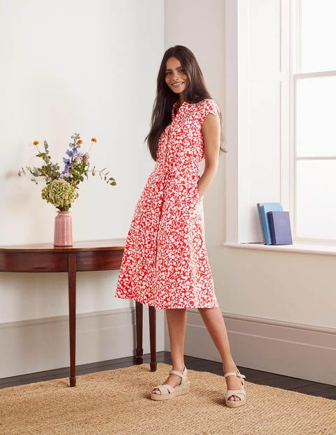 Rowena Shirt Dress - Cherry red, Vine swirl Rowena Shirt Dress - Cherry red, Vine swirl