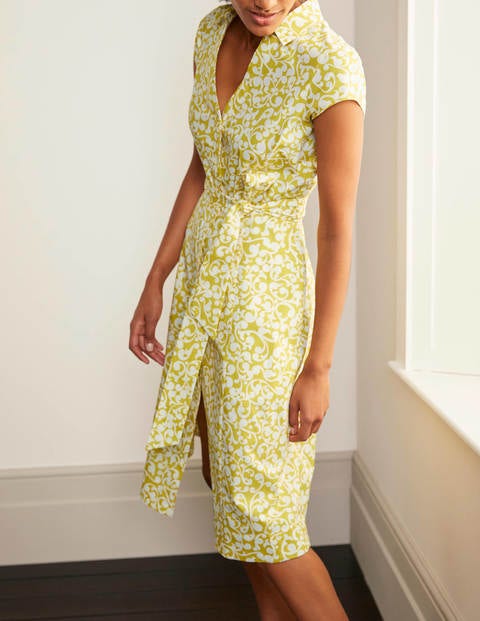 Rowena Shirt Dress - Chartreuse, Vine Swirl Rowena Shirt Dress - Chartreuse, Vine Swirl