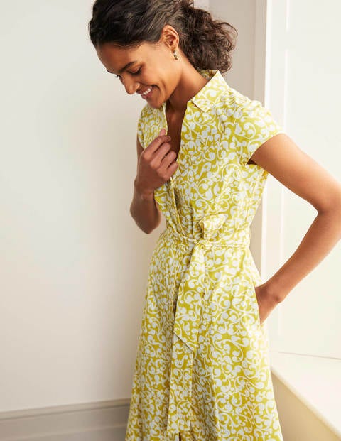 Rowena Shirt Dress - Chartreuse, Vine Swirl Rowena Shirt Dress - Chartreuse, Vine Swirl