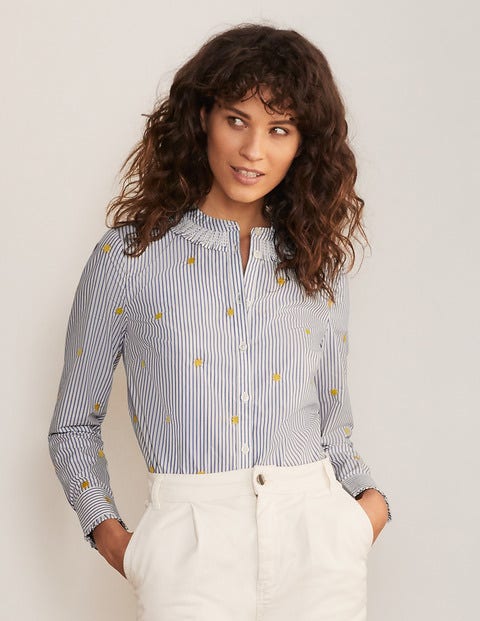 Caitlin Smocked Shirt - Ivory and Summit Stripe Caitlin Smocked Shirt - Ivory and Summit Stripe