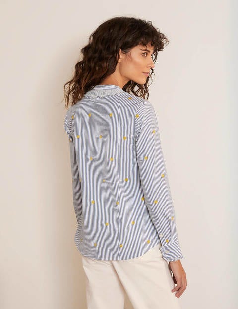 Caitlin Smocked Shirt - Ivory and Summit Stripe Caitlin Smocked Shirt - Ivory and Summit Stripe
