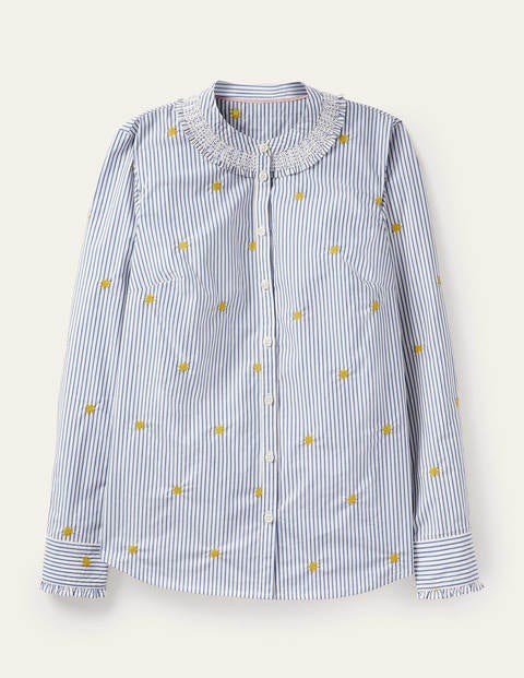 Caitlin Smocked Shirt - Ivory and Summit Stripe Caitlin Smocked Shirt - Ivory and Summit Stripe