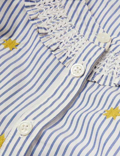 Caitlin Smocked Shirt - Ivory and Summit Stripe Caitlin Smocked Shirt - Ivory and Summit Stripe