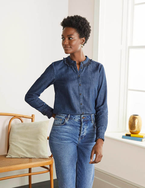 Caitlin Smocked Shirt - Mid Vintage Denim Caitlin Smocked Shirt - Mid Vintage Denim