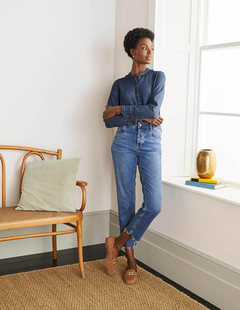 Caitlin Smocked Shirt - Mid Vintage Denim Caitlin Smocked Shirt - Mid Vintage Denim
