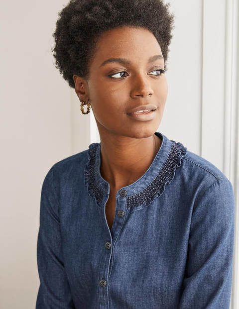 Caitlin Smocked Shirt - Mid Vintage Denim Caitlin Smocked Shirt - Mid Vintage Denim