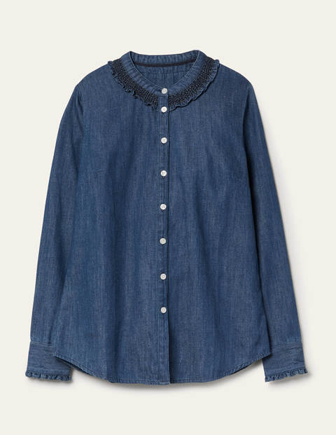 Caitlin Smocked Shirt - Mid Vintage Denim Caitlin Smocked Shirt - Mid Vintage Denim