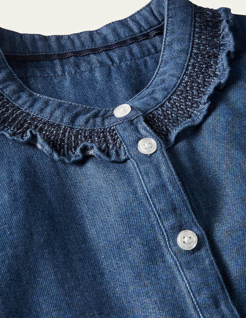 Caitlin Smocked Shirt - Mid Vintage Denim Caitlin Smocked Shirt - Mid Vintage Denim