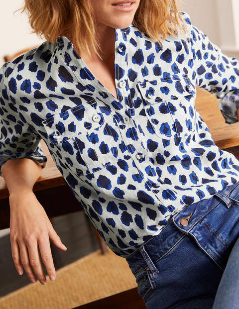 Dolores Linen Shirt - Ivory, Leopard Sketch Dolores Linen Shirt - Ivory, Leopard Sketch