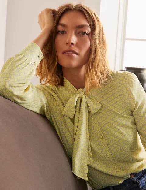 Dora Tie Neck Blouse - Grey Squirrel, Splash Dora Tie Neck Blouse - Grey Squirrel, Splash