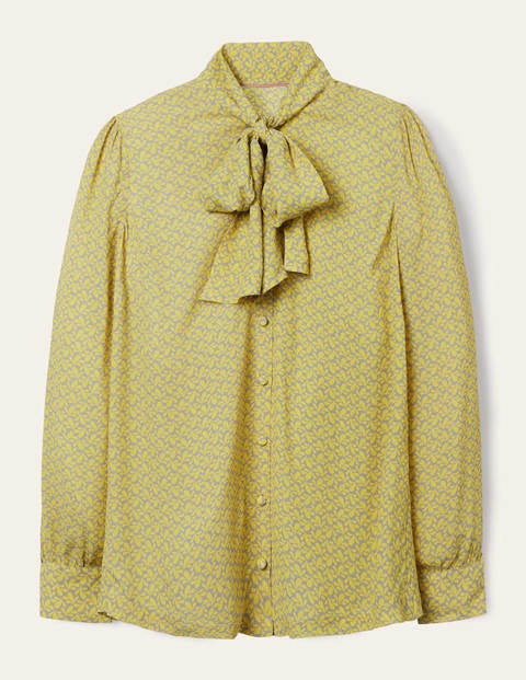 Dora Tie Neck Blouse - Grey Squirrel, Splash Dora Tie Neck Blouse - Grey Squirrel, Splash
