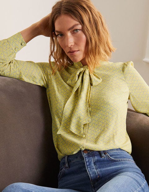Dora Tie Neck Blouse - Grey Squirrel, Splash Dora Tie Neck Blouse - Grey Squirrel, Splash