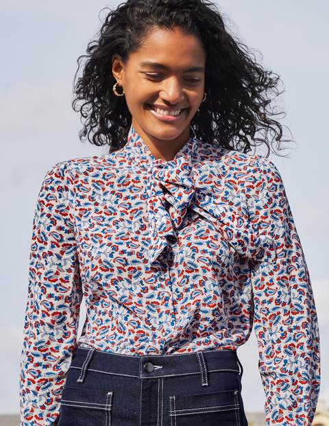 boden dora tie neck blouse azalea splash