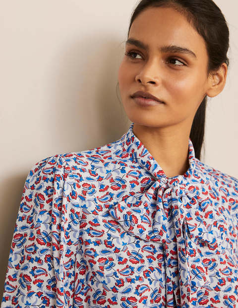Dora Tie Neck Blouse - Ivory, Floral Paisley Dora Tie Neck Blouse - Ivory, Floral Paisley