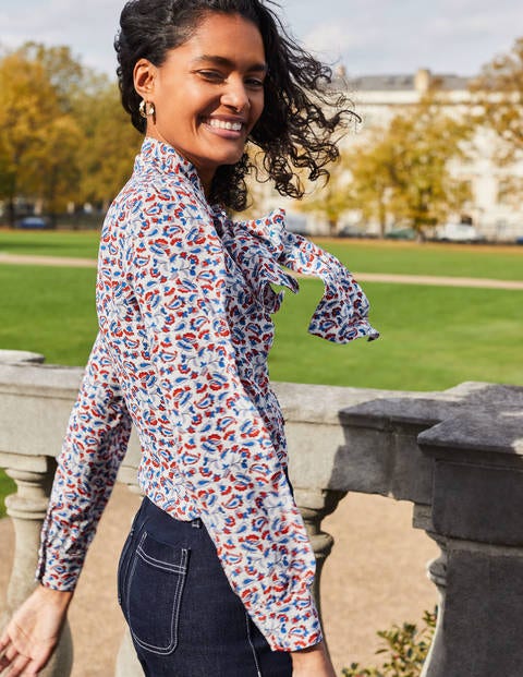 Dora Tie Neck Blouse - Ivory, Floral Paisley Dora Tie Neck Blouse - Ivory, Floral Paisley