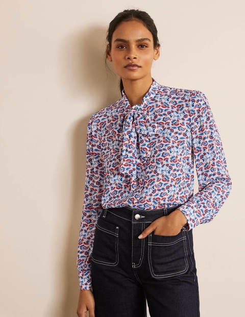 boden dora tie neck blouse azalea splash