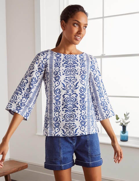 Laurie Linen Top - Ivory, Pacific Stamp
