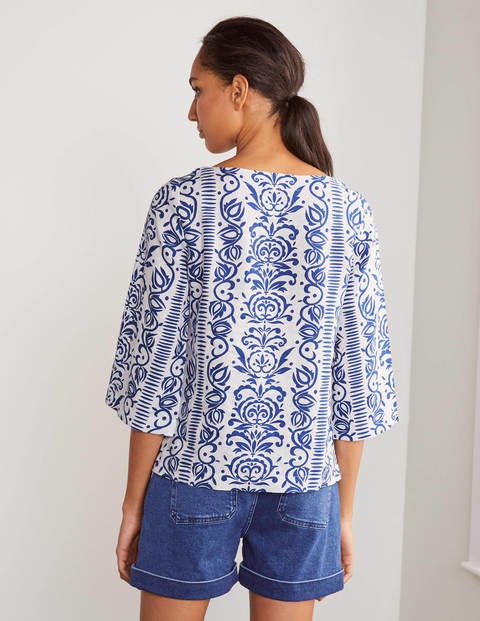 Laurie Linen Top - Ivory, Pacific Stamp Laurie Linen Top - Ivory, Pacific Stamp