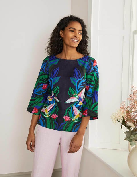 Laurie Linen Top - Navy, Exotic Escape Laurie Linen Top - Navy, Exotic Escape