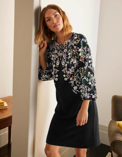Keira Shift Dress - Black, Posy Placement Front Keira Shift Dress - Black, Posy Placement Front