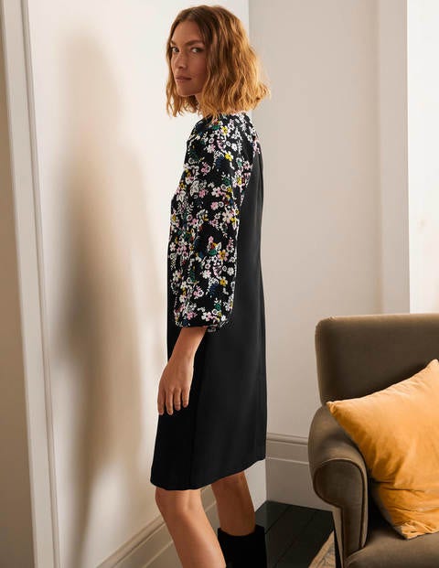 Keira Shift Dress - Black, Posy Placement Front Keira Shift Dress - Black, Posy Placement Front