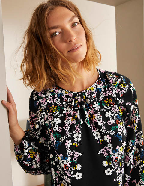 Keira Shift Dress - Black, Posy Placement Front Keira Shift Dress - Black, Posy Placement Front