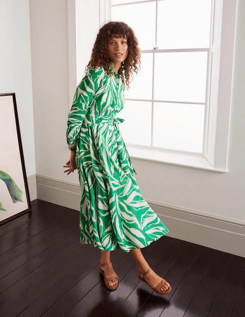Robe-chemise midi Kitty - Vert printemps, feuillage peint Robe-chemise midi Kitty - Vert printemps, feuillage peint
