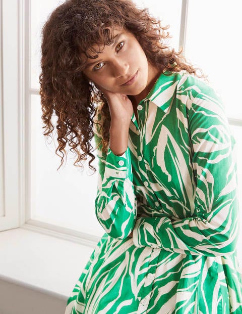 Robe-chemise midi Kitty - Vert printemps, feuillage peint Robe-chemise midi Kitty - Vert printemps, feuillage peint