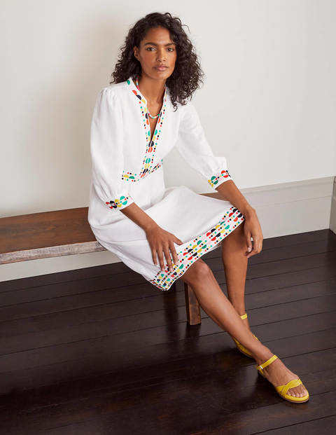 Dakota Embroidered Linen Dress - White Dakota Embroidered Linen Dress - White