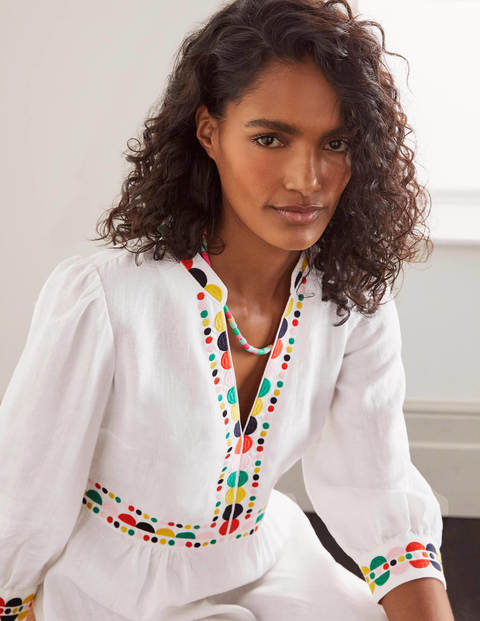 Dakota Embroidered Linen Dress - White Dakota Embroidered Linen Dress - White