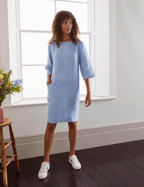Laurie Linen Dress - Grey Blue Chambray