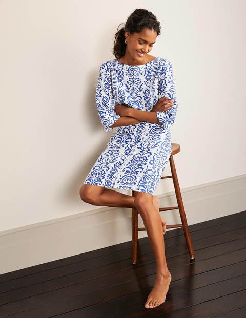 Laurie Linen Dress - Ivory, Pacific Stamp Laurie Linen Dress - Ivory, Pacific Stamp