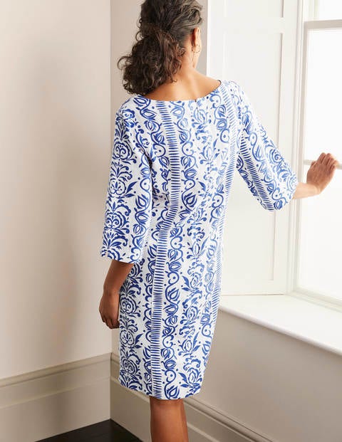 Laurie Linen Dress - Ivory, Pacific Stamp Laurie Linen Dress - Ivory, Pacific Stamp
